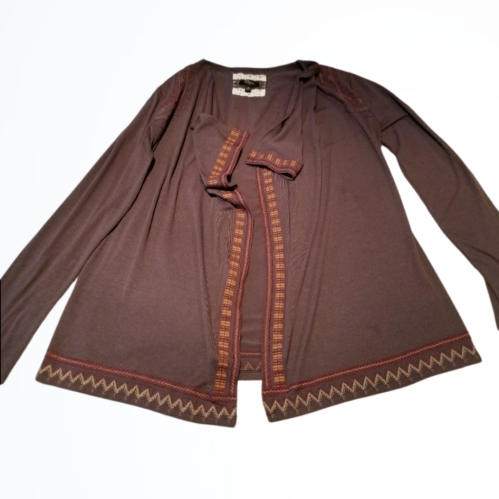 Cupio Brown Aztec Type Open Front Accent Cardigan